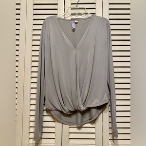 Francesca’s long sleeve slate gray dolman wrap top blouse XS